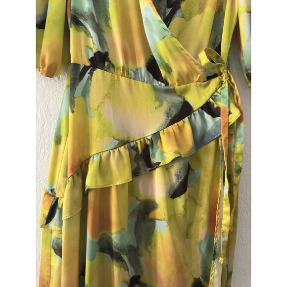 Topshop Womens Floral Midi Wrap Occasion Dress In Yellow Floral Print Size US 12 - Picture 8 of 16